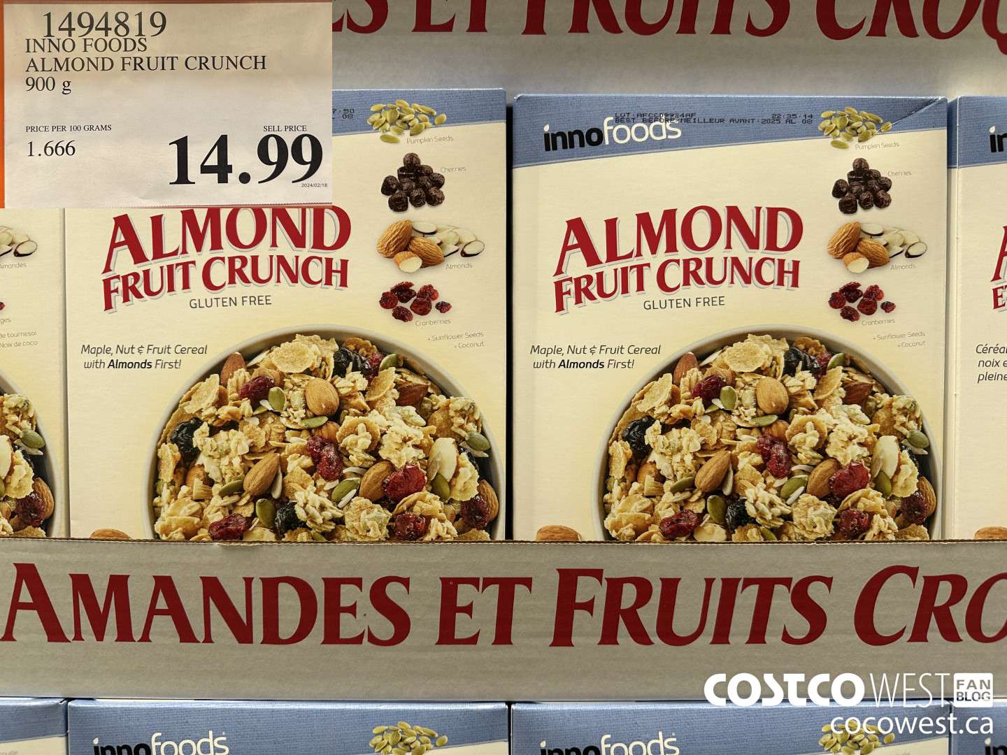 1494819 INNO FOODS ALMOND FRUIT CRUNCH 900 g $14.99