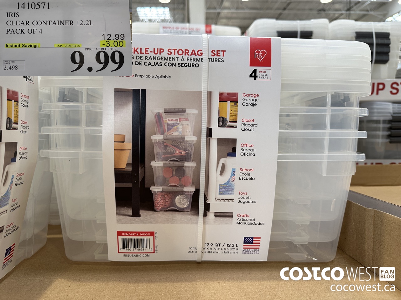 1410571 IRIS CLEAR CONTAINER 12.2L PACK OF 4 ($3.00 INSTANT SAVINGS EXPIRES ON 2024-04-07) $9.99