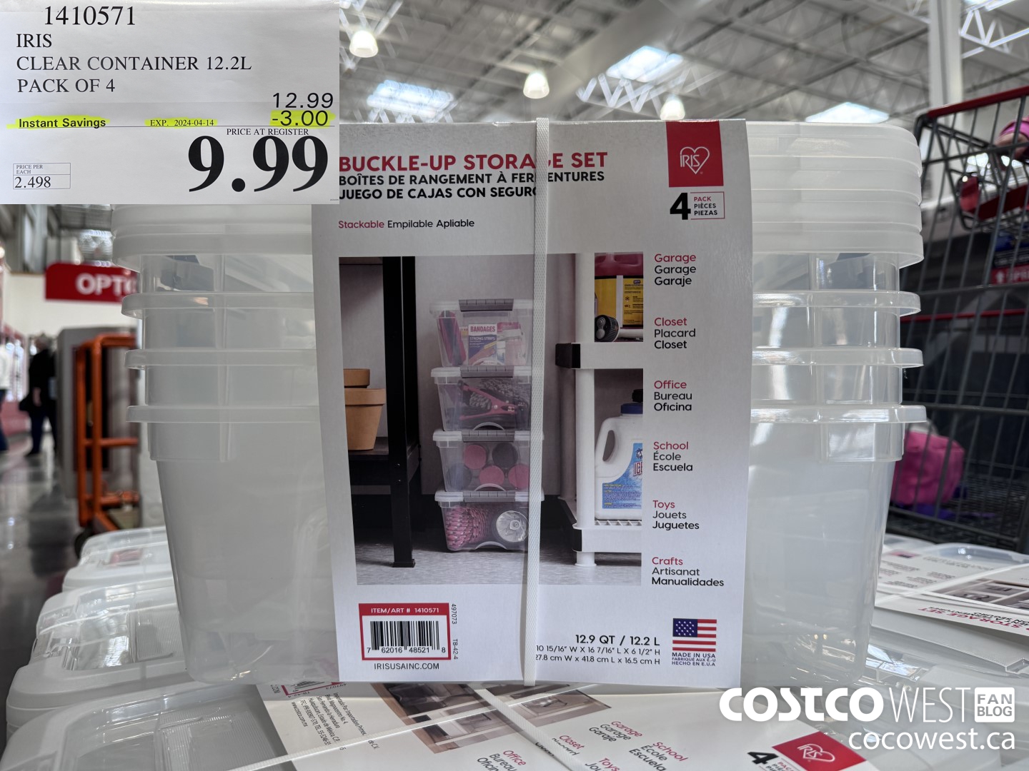 1410571 IRIS CLEAR CONTAINER 12.2L PACK OF 4 ($3.00 INSTANT SAVINGS EXPIRES ON 2024-04-14) $9.99