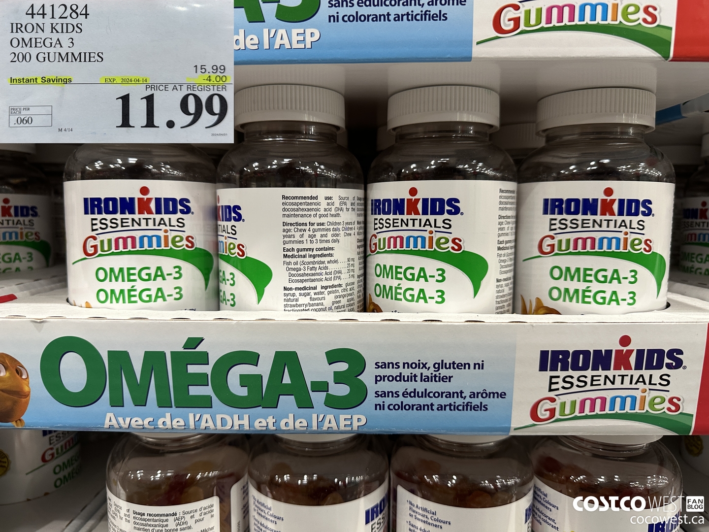 441284 IRON KIDS OMEGA 3 200 GUMMIES ($4.00 INSTANT SAVINGS EXPIRES ON 2024-04-14) $11.99