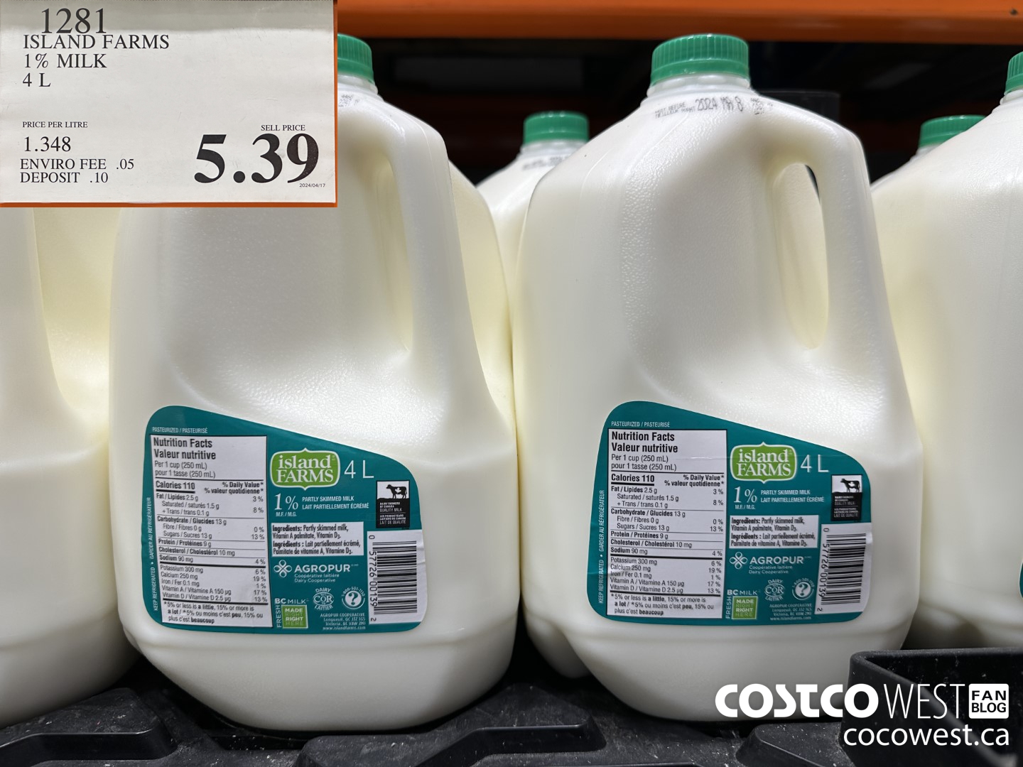 1281 ISLAND FARMS 1% MILK 4L $5.39
