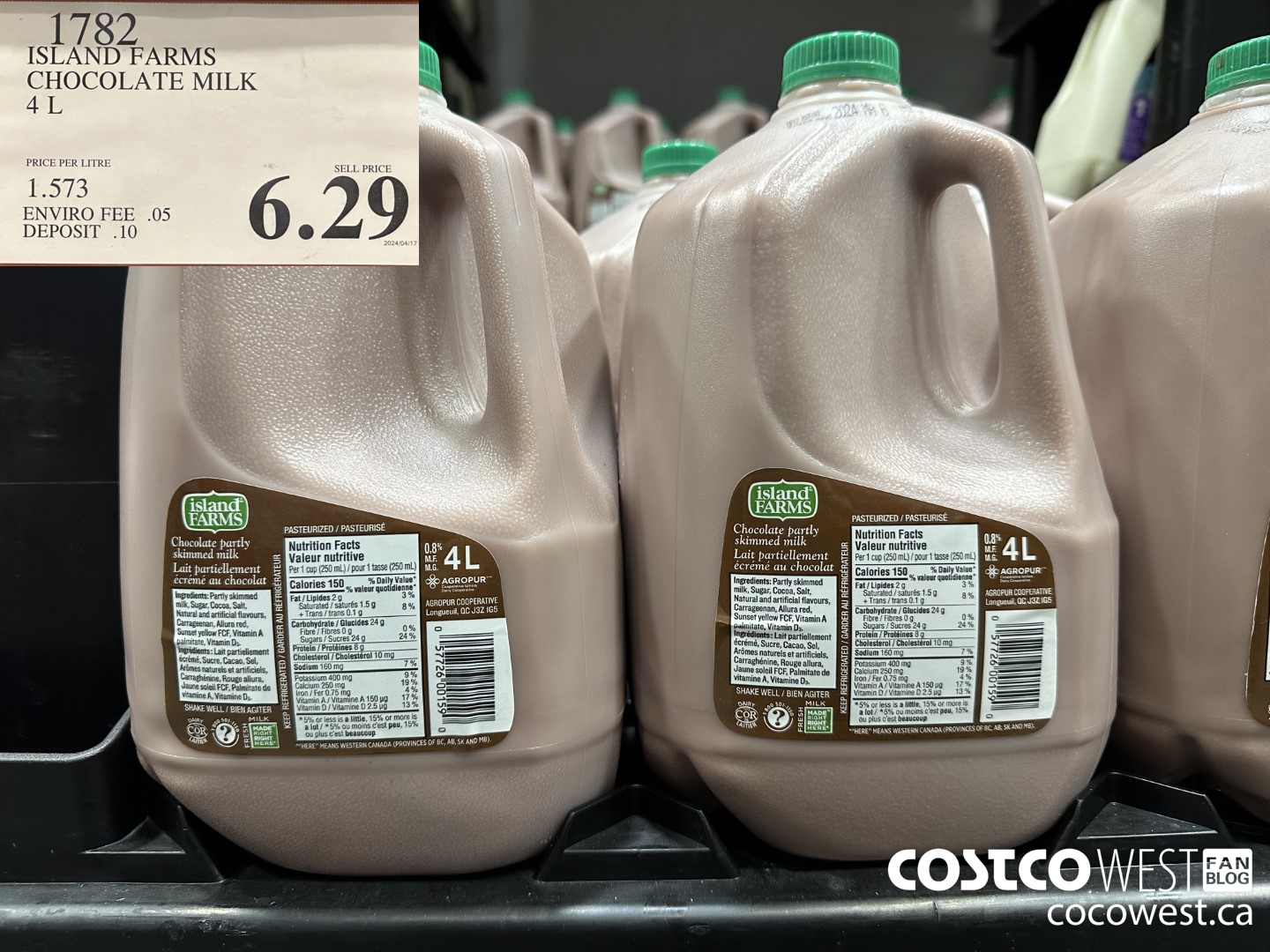 1782 ISLAND FARMS CHOCOLATE MILK 4L $6.29
