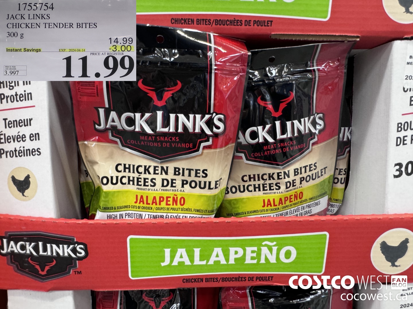 1755754 JACK LINKS CHICKEN TENDER BITES 300G ($3.00 INSTANT SAVINGS EXPIRES ON 2024-04-14) $11.99