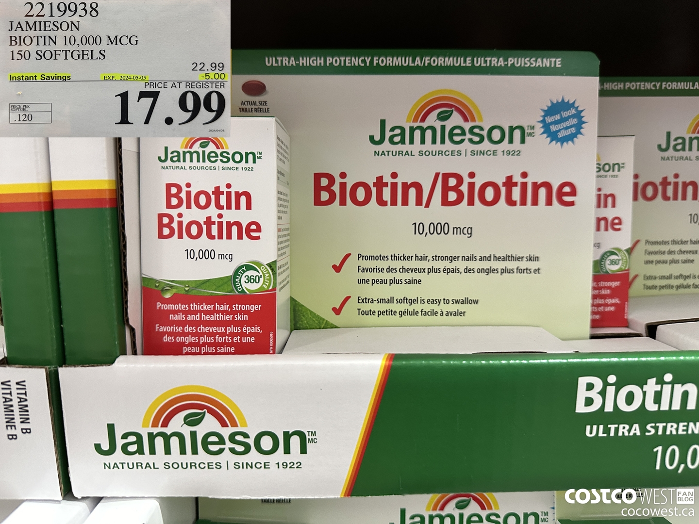 2219938 JAMIESON BIOTIN 10,000 MCG 150 SOFTGELS ($5.00 INSTANT SAVINGS EXPIRES ON 2024-05-05) $17.99