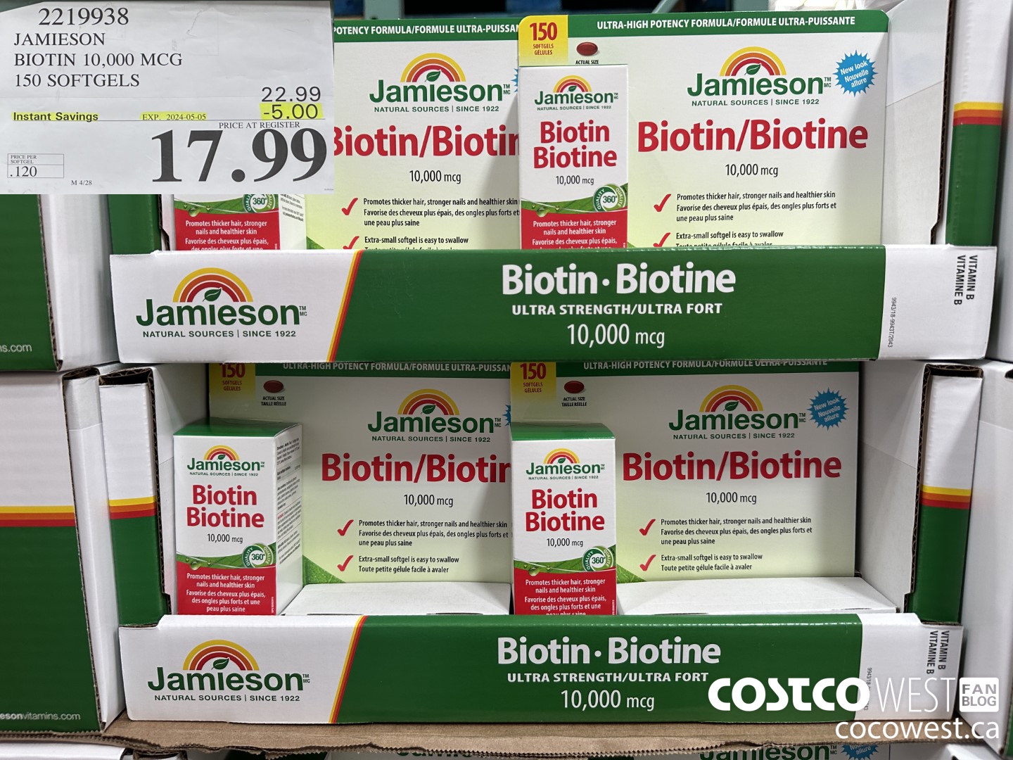 2219938 JAMIESON BIOTIN 10,000 MCG 150 SOFTGELS ($5.00 INSTANT SAVINGS EXPIRES ON 2024-05-05) $17.99