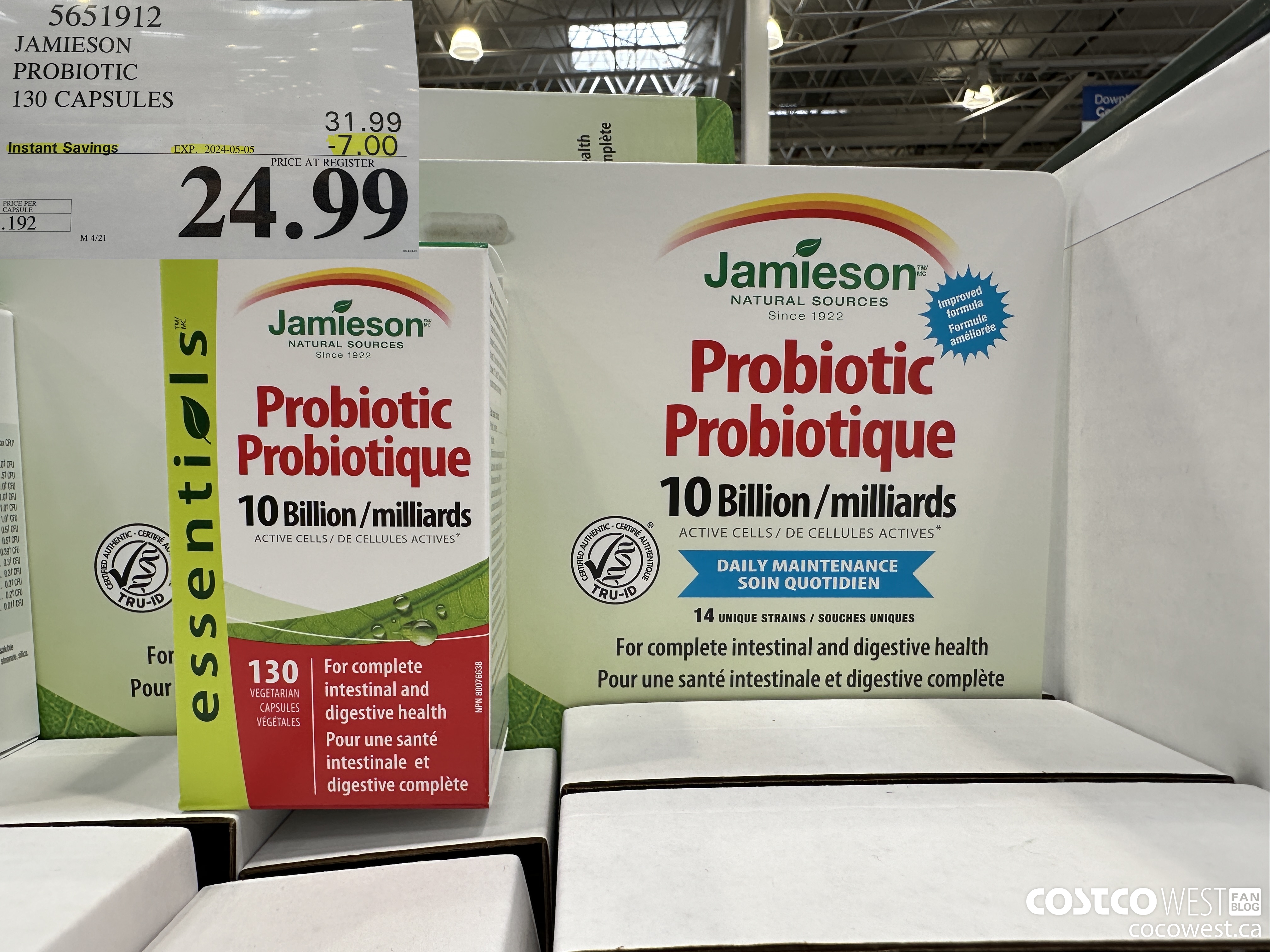 5651912 JAMIESON PROBIOTIC 130 CAPSULES ($7.00 INSTANT SAVINGS EXPIRES ON 2024-05-05) $24.99