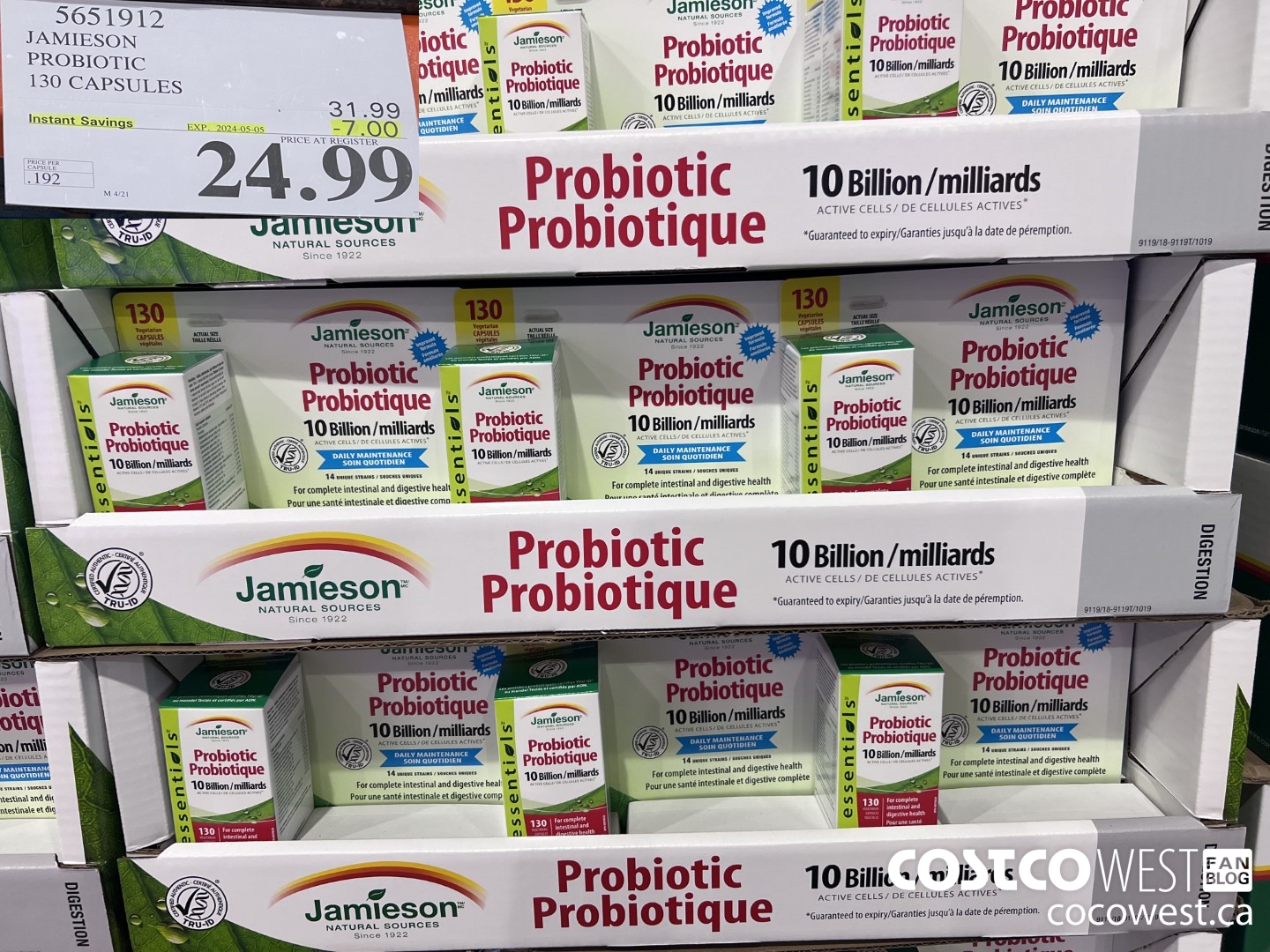 5651912 JAMIESON PROBIOTIC 130 CAPSULES ($7.00 INSTANT SAVINGS EXPIRES ON 2024-05-05) $24.99