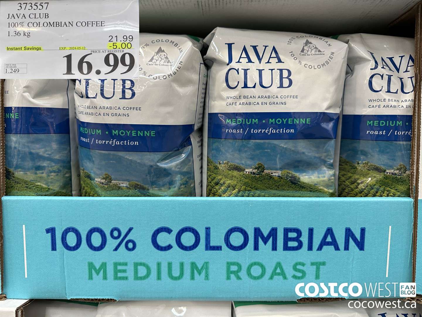 373557 JAVA CLUB 100% COLOMBIAN COFFEE 1.36 kg ($5.00 INSTANT SAVINGS EXPIRES ON 2024-05-12) $16.99