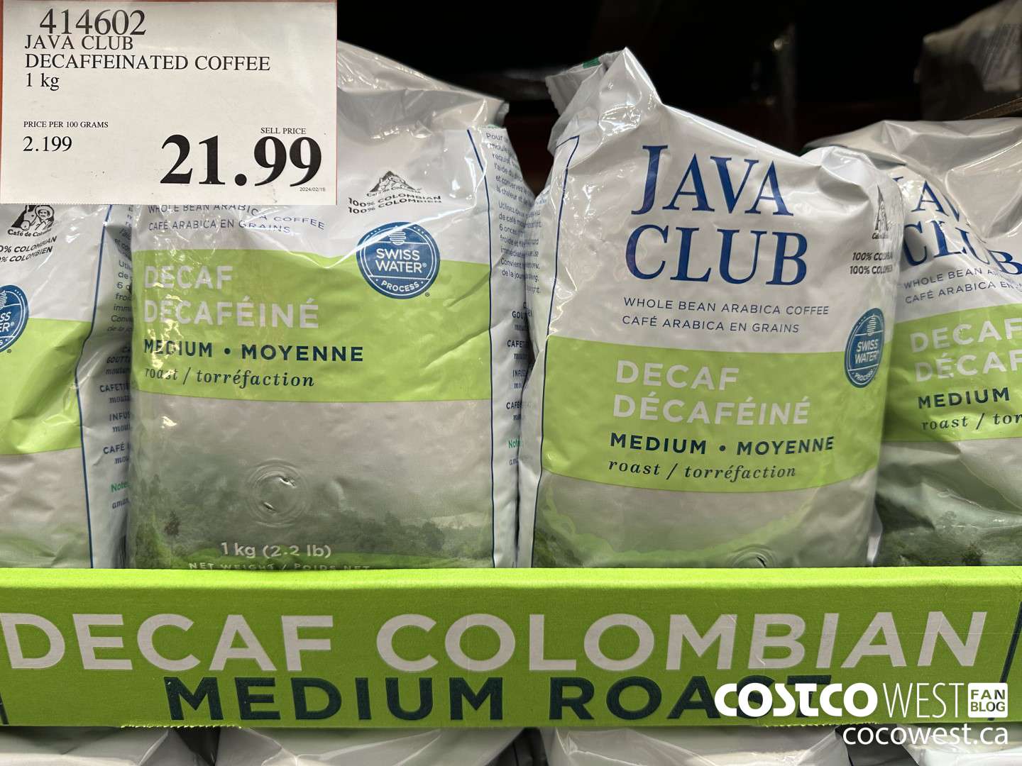 414602 JAVA CLUB DECAFFEINATED COFFEE 1 kg $21.99