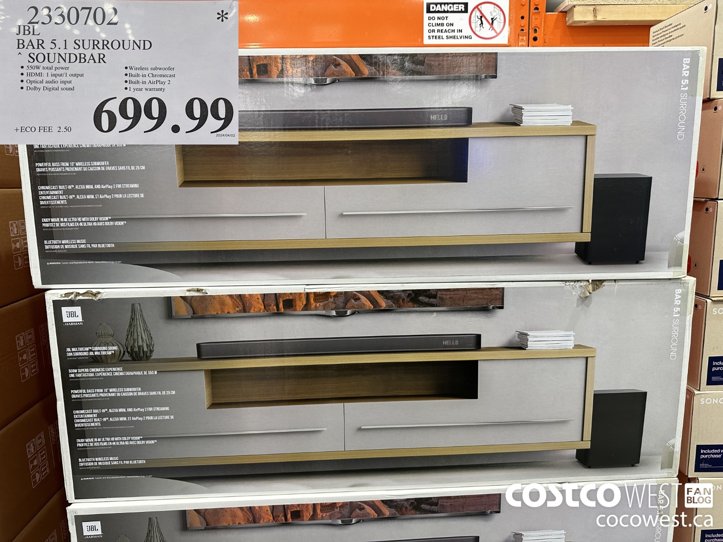 2330702 JBL BAR 5.1 SURROUND SOUNDBAR $699.99