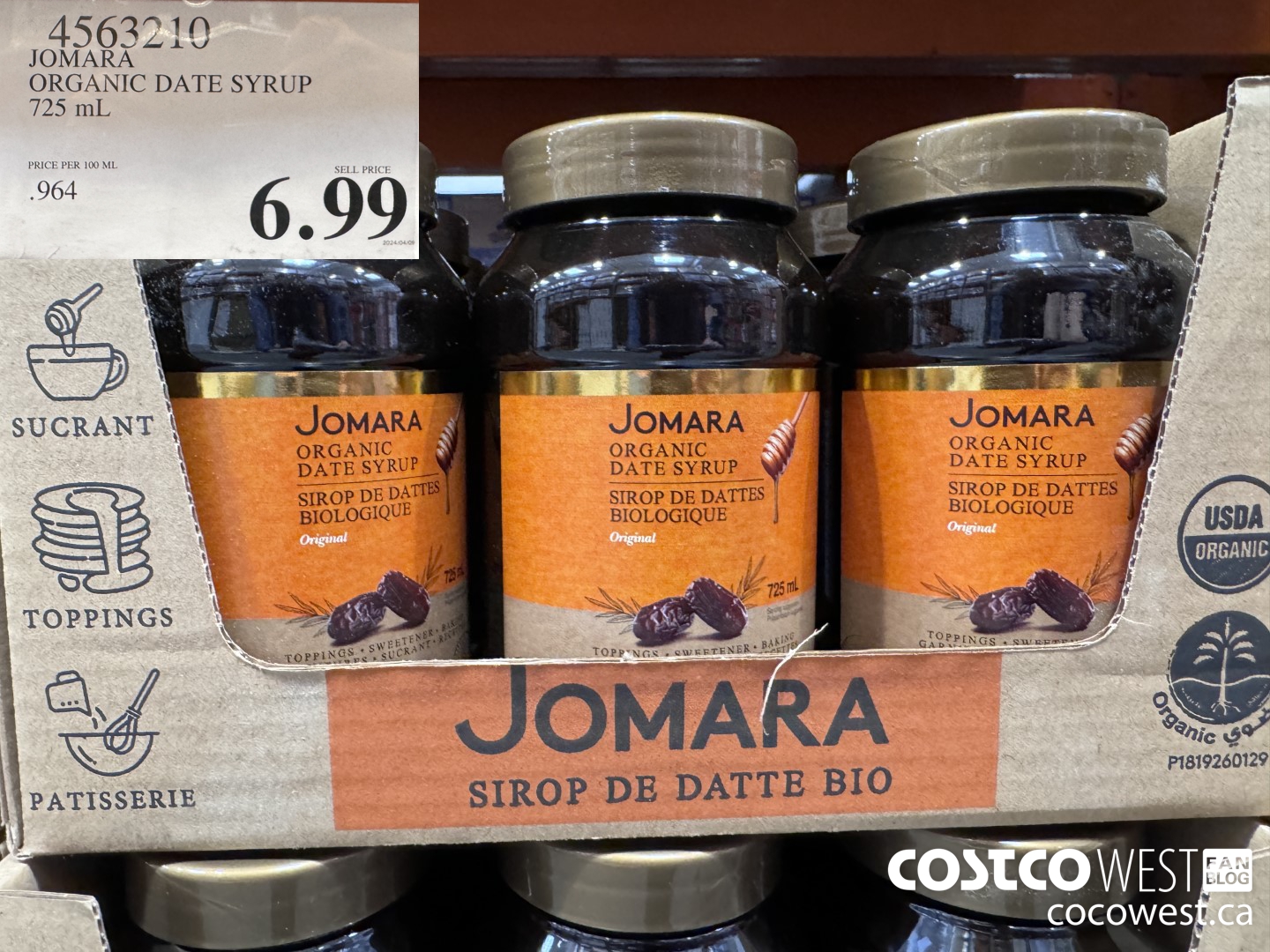 4563210 JOMA ORGANIC DATE SYRUP 725 mL  $6.99