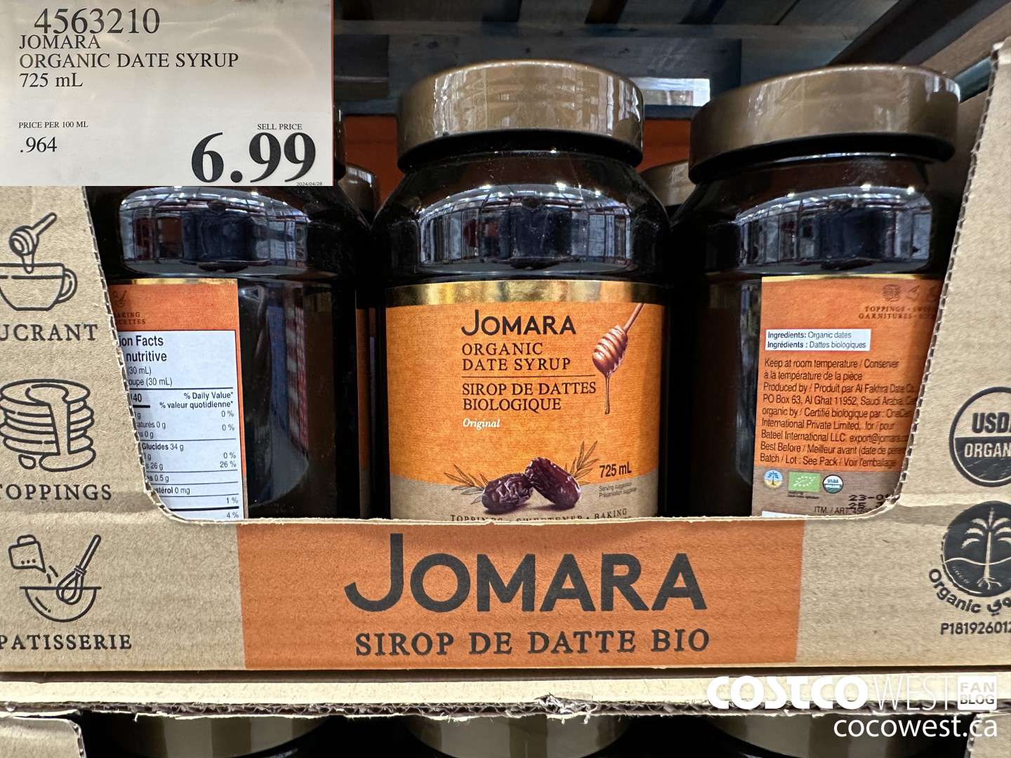 4563210 JOMA ORGANIC DATE SYRUP 725 mL  $6.99