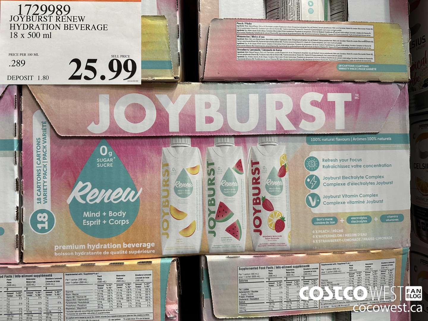 1729989 JOYBURST RENEW HYDRATION BEVERAGE 18 X 500 ML $25.99