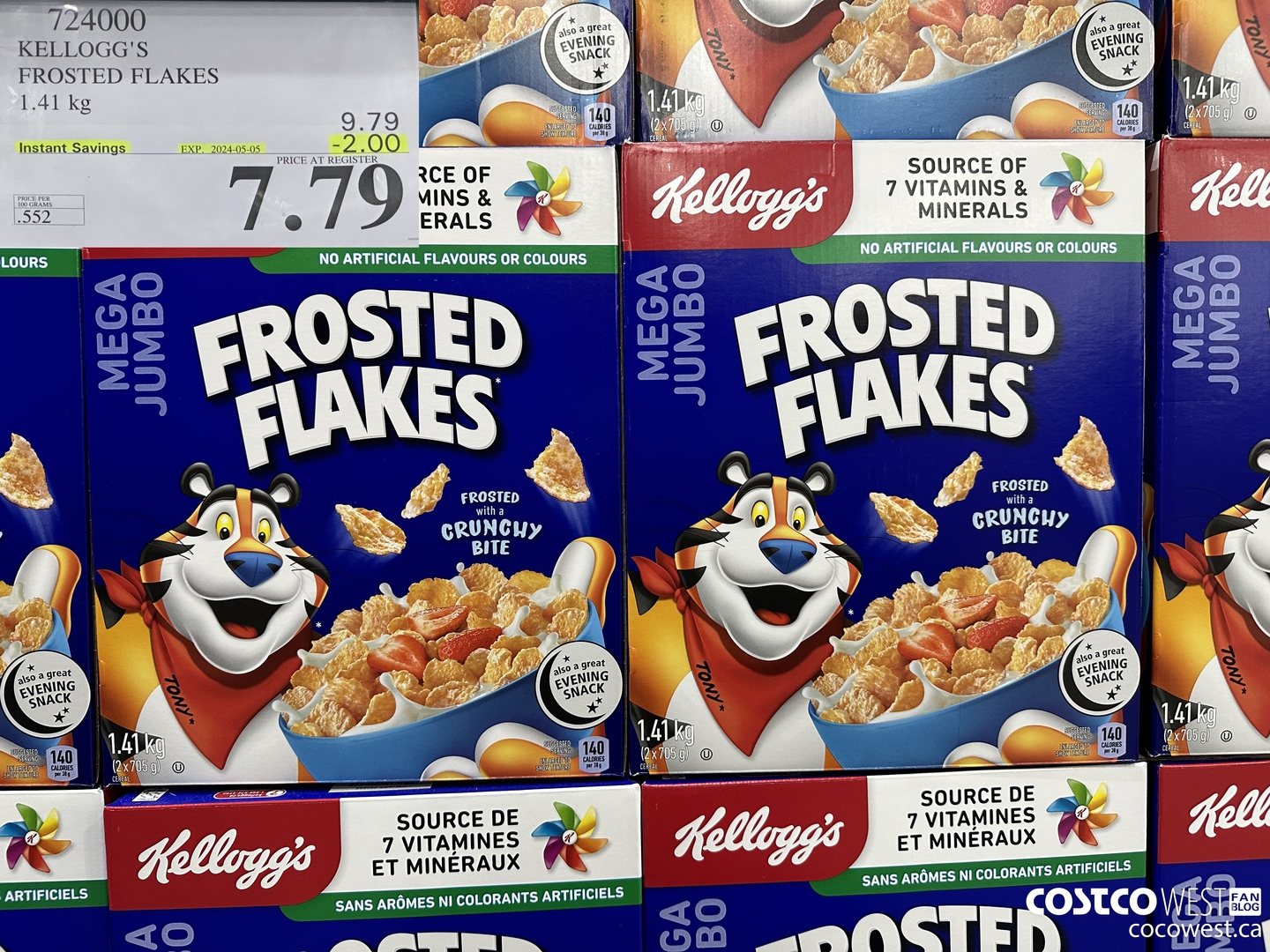 724000 KELLOGGS FROSTED FLAKES MEGA 1.41 kg ($2.00 INSTANT SAVINGS EXPIRES ON 2024-05-05) $7.79