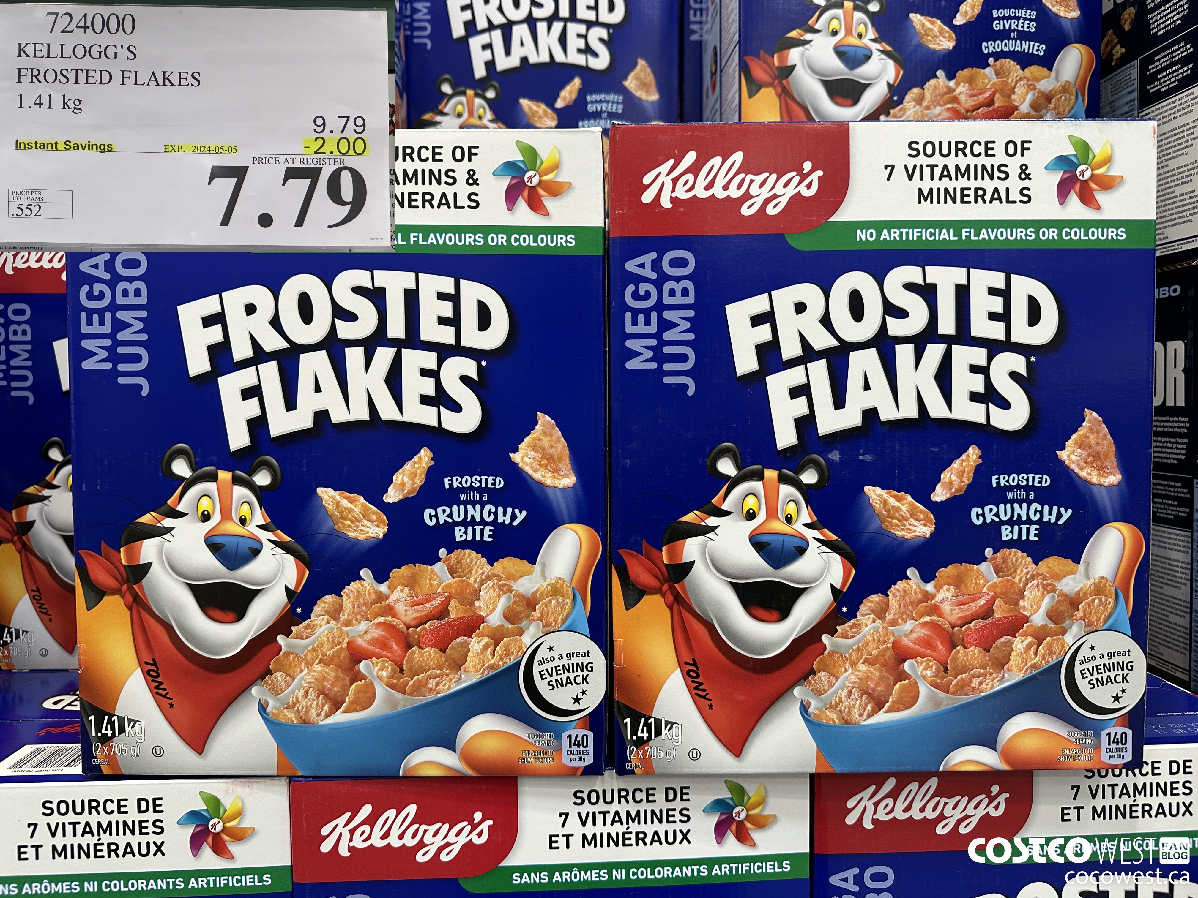 724000 KELLOGGS FROSTED FLAKES MEGA 1.41 kg ($2.00 INSTANT SAVINGS EXPIRES ON 2024-05-05) $7.79