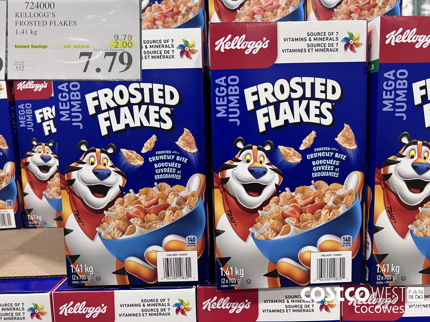 724000 KELLOGGS FROSTED FLAKES MEGA 1.41 kg ($2.00 INSTANT SAVINGS EXPIRES ON 2024-05-05) $7.79