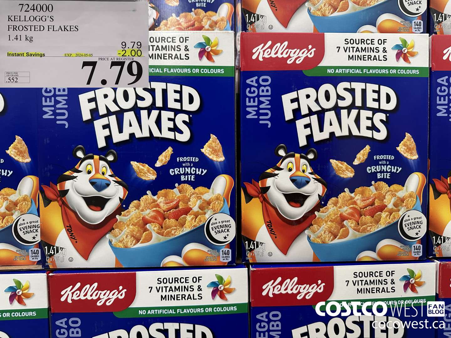 724000 KELLOGGS FROSTED FLAKES MEGA 1.41 kg ($2.00 INSTANT SAVINGS EXPIRES ON 2024-05-05) $7.79