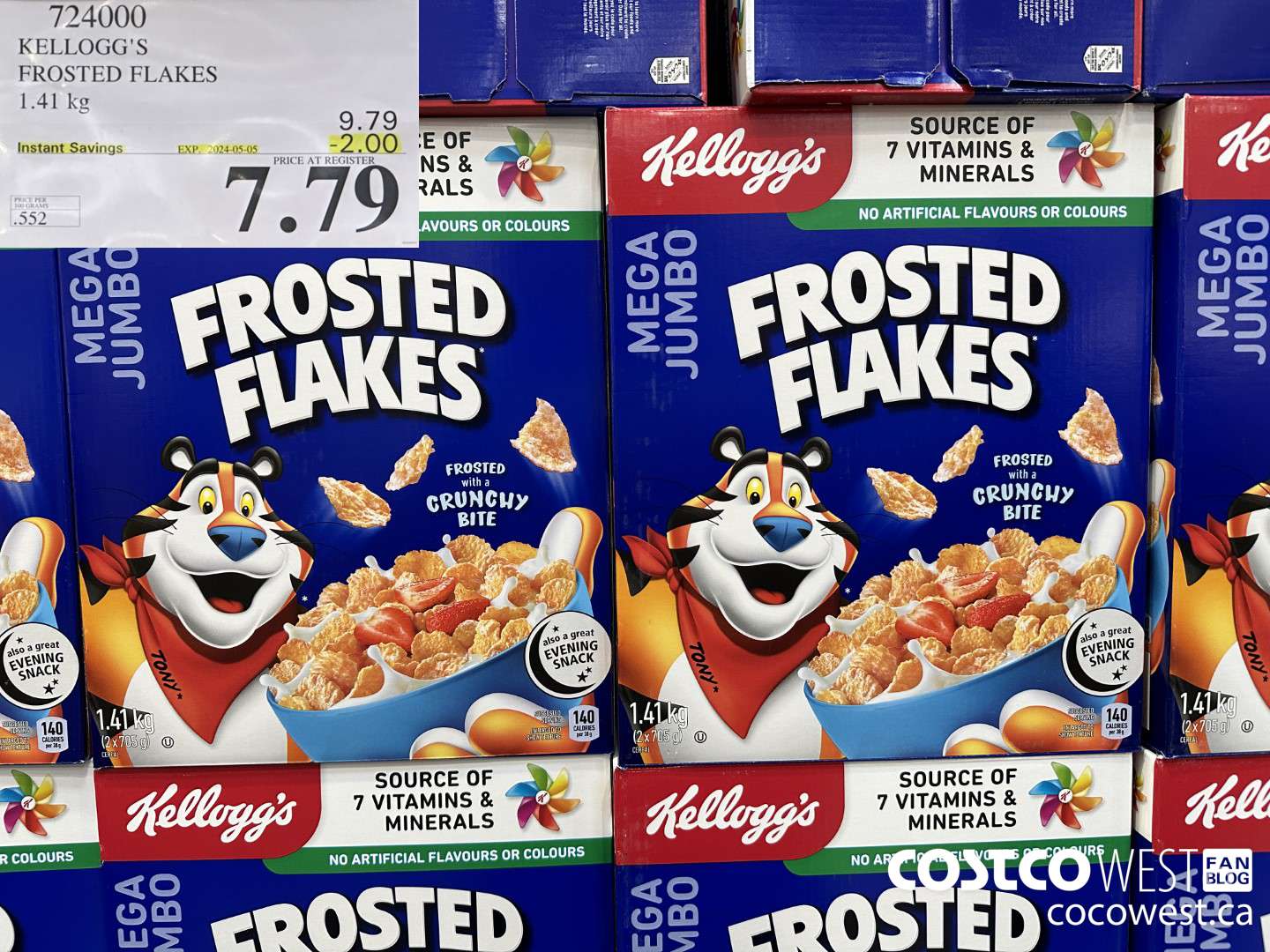 724000 KELLOGGS FROSTED FLAKES MEGA 1.41 kg ($2.00 INSTANT SAVINGS EXPIRES ON 2024-05-05) $7.79