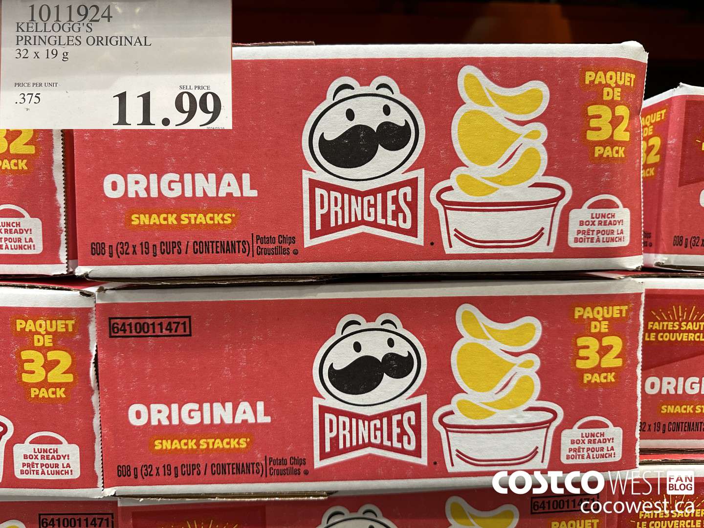 1011924 KELLOGG'S PRINGLES ORIGINAL 32 X 19 G $11.99