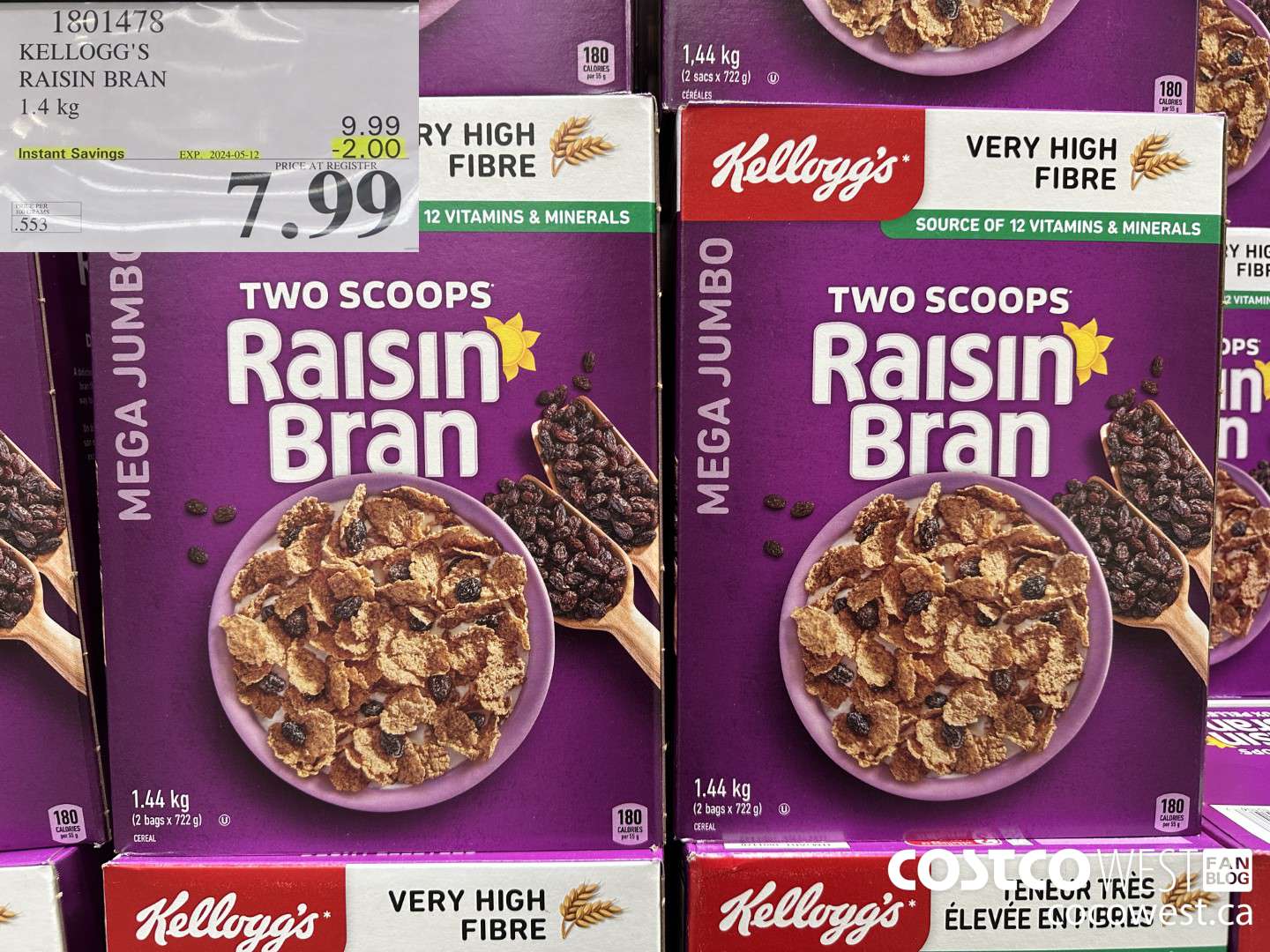 1801478 KELLOGG'S RAISIN BRAN 1.4KG ($2.00 INSTANT SAVINGS EXPIRES ON 2024-05-12) $7.99