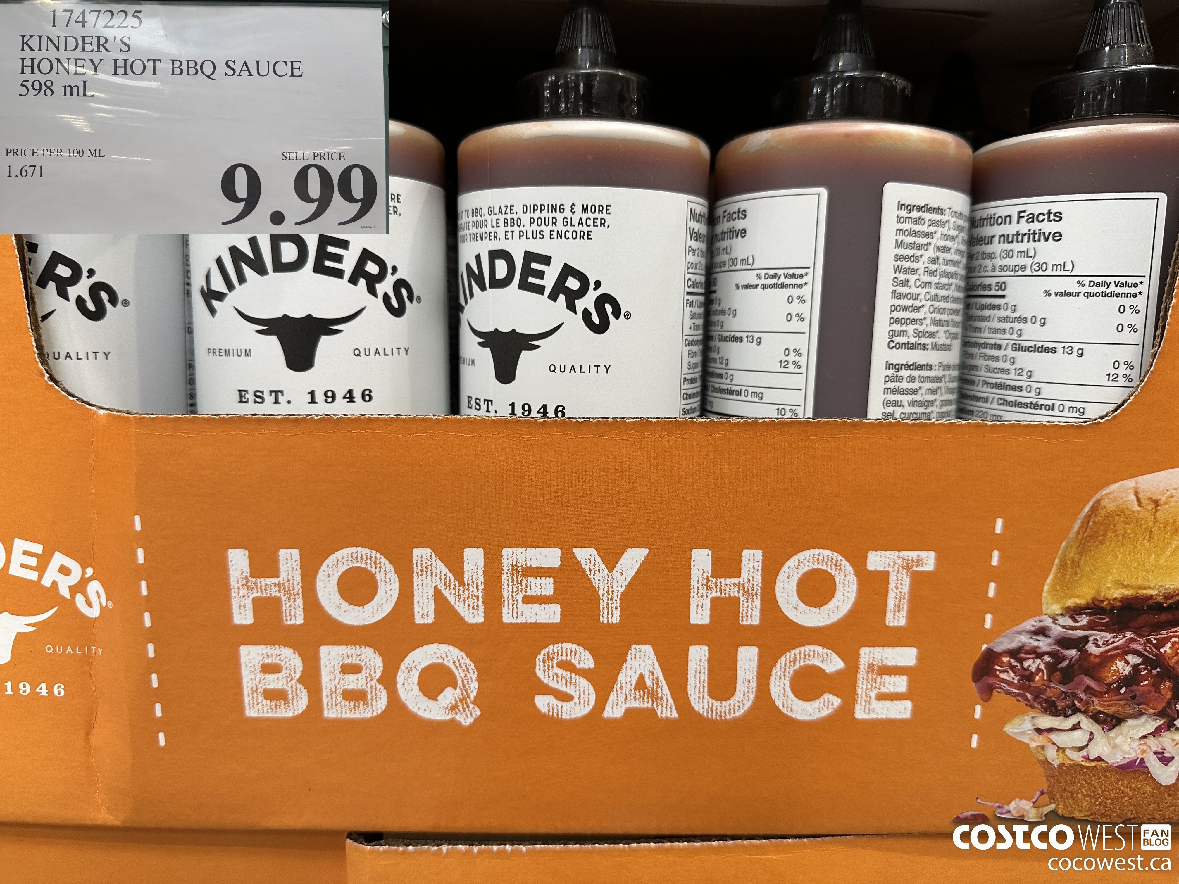 1747225 KINDER'S HONEY HOT BBQ SAUCE 598 ML $9.99