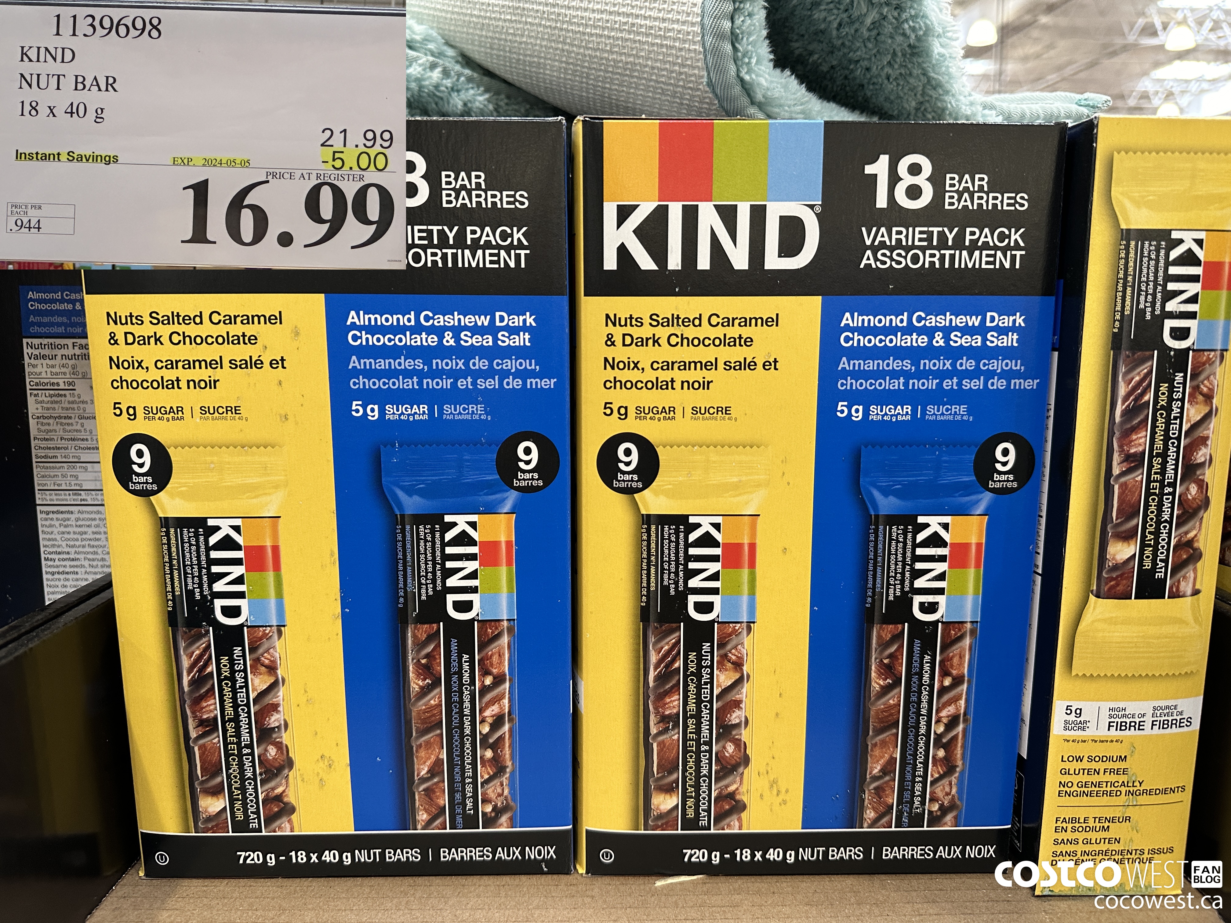 1139698 KIND NUT BAR 18 x 40 g ($5.00 INSTANT SAVINGS EXPIRES ON 2024-05-05) $16.99