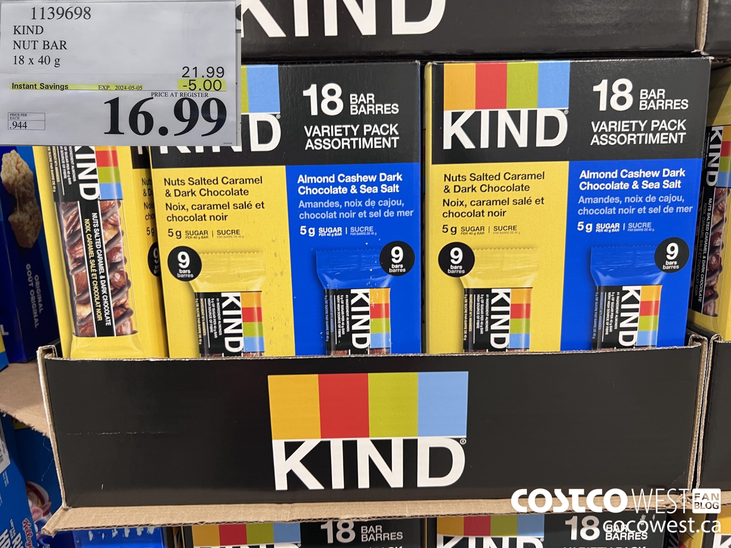 1139698 KIND NUT BAR 18 x 40 g ($5.00 INSTANT SAVINGS EXPIRES ON 2024-05-05) $16.99