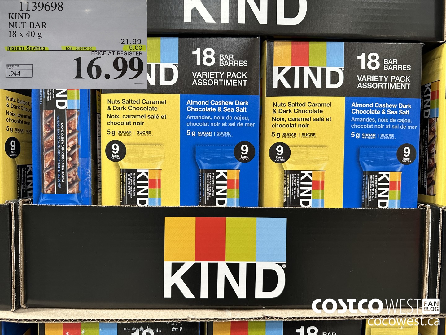 1139698 KIND NUT BAR 18 x 40 g ($5.00 INSTANT SAVINGS EXPIRES ON 2024-05-05) $16.99