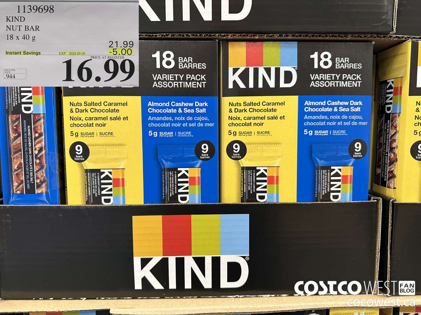 1139698 KIND NUT BAR 18 x 40 g ($5.00 INSTANT SAVINGS EXPIRES ON 2024-05-05) $16.99