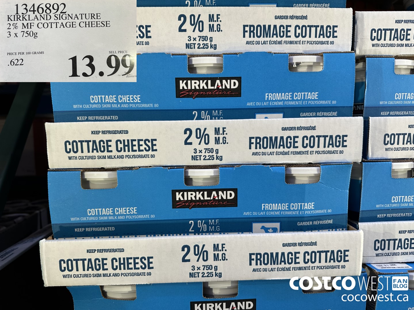1346892 KIRKLAND SIGNATURE 2% MF COTTAGE CHEESE 3 x 750g $13.99