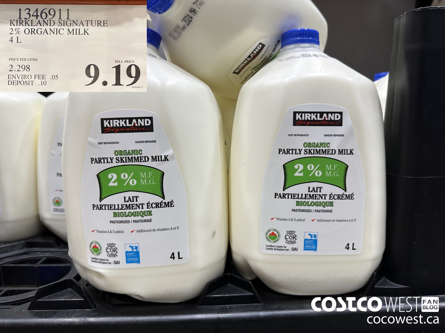 1346911 KIRKLAND SIGNATURE 2% ORGANIC MILK 4L $9.19