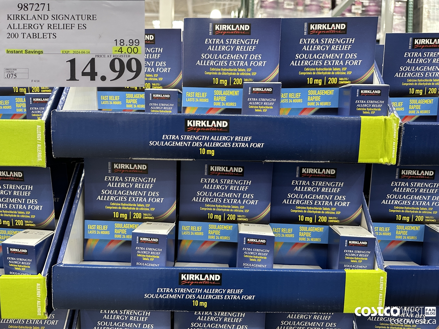 987271 KIRKLAND SIGNATURE ALLERGY RELIEF 200 TABLETS ($4.00 INSTANT SAVINGS EXPIRES ON 2024-04-14) $14.99