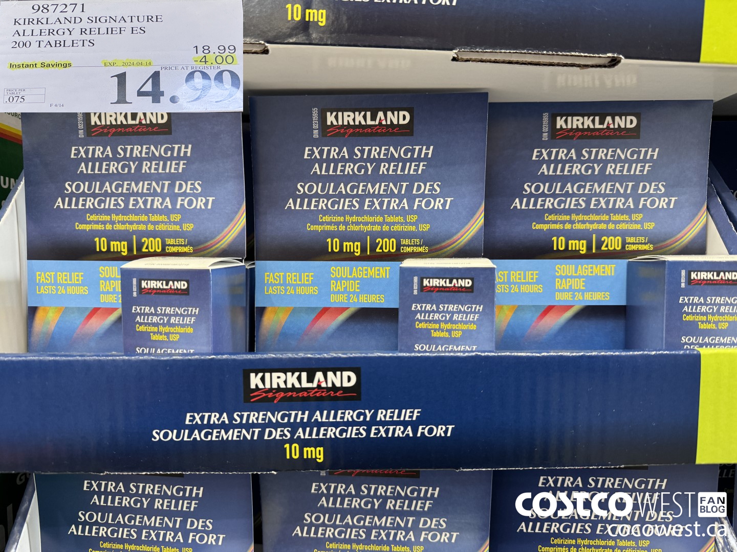 987271 KIRKLAND SIGNATURE ALLERGY RELIEF 200 TABLETS ($4.00 INSTANT SAVINGS EXPIRES ON 2024-04-14) $14.99