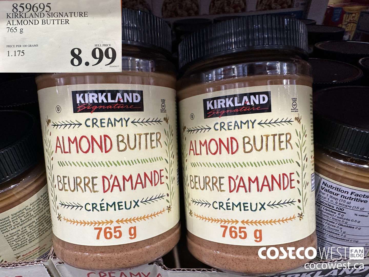 859695 KIRKLAND SIGNATURE ALMOND BUTTER 765 g $8.99