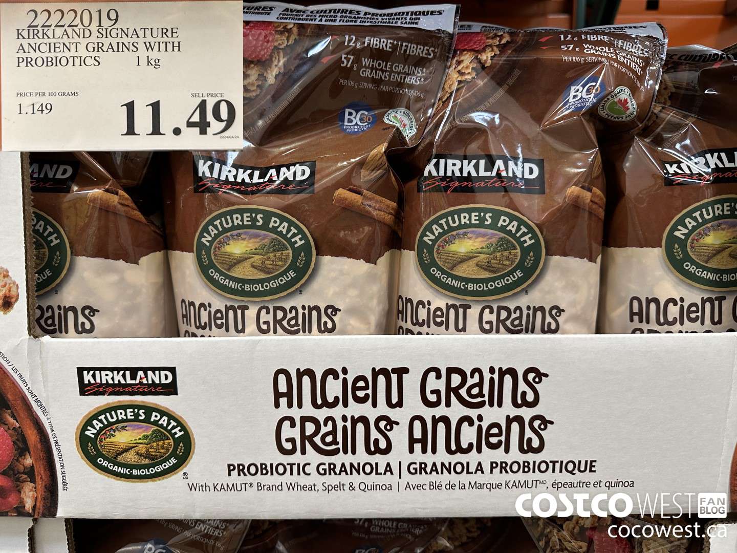 2222019 KIRKLAND SIGNATURE ANCIENT GRAINS WITH PROBIOTICS 1KG $11.49