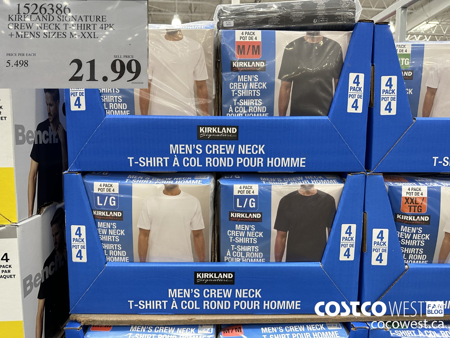 1526386 KIRKLAND SIGNATURE CREW NECK T-SHIRT 4PK MENS SIZES M-XXL $21.99