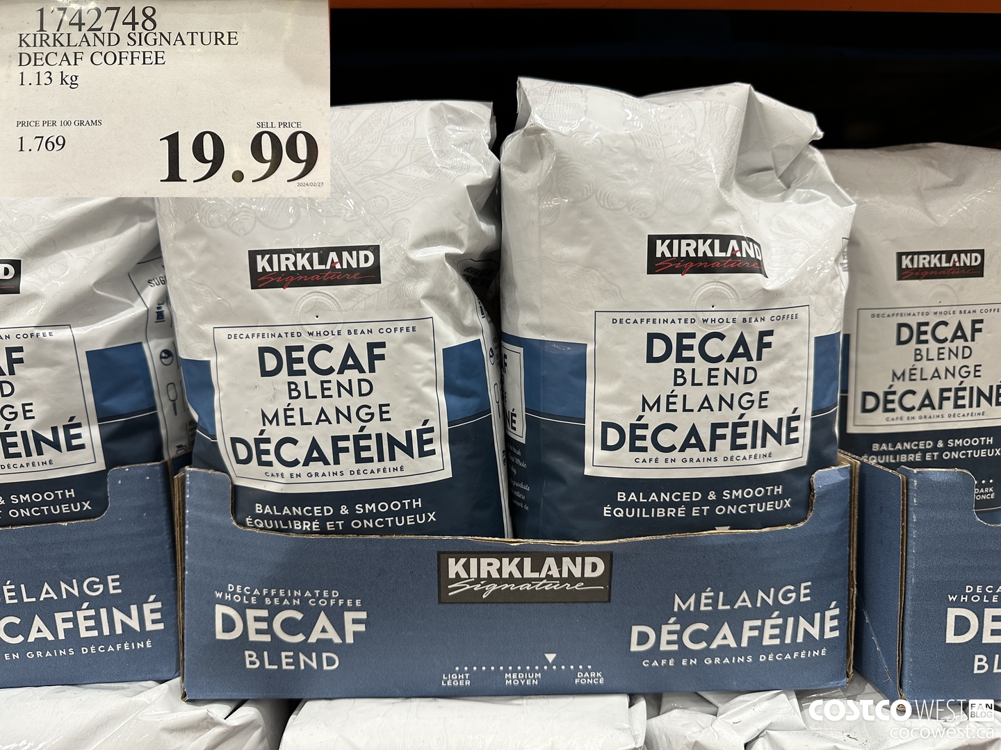 1742748 KIRKLAND SIGNATURE DECAF COFFEE 1.13KG $19.99