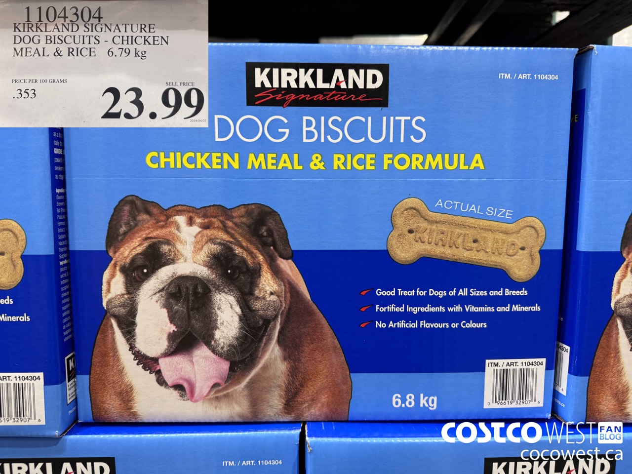 1104304 KIRKLAND SIGNATURE DOG BISCUITS - CHICKEN MEAL & RICE 6.79 KG $23.99