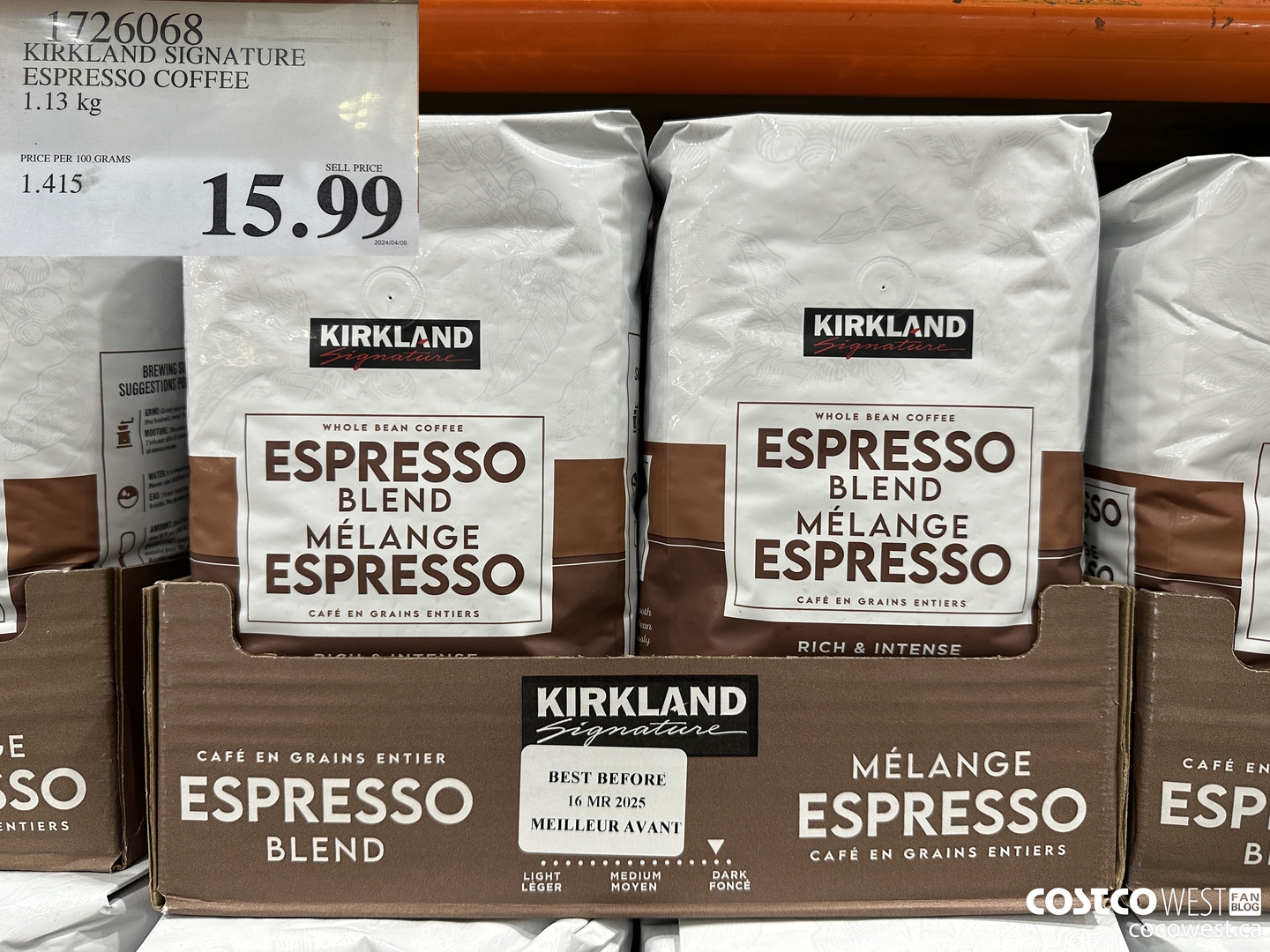 1726068 KIRKLAND SIGNATURE ESPRESSO COFFEE 1.13 kg $15.99