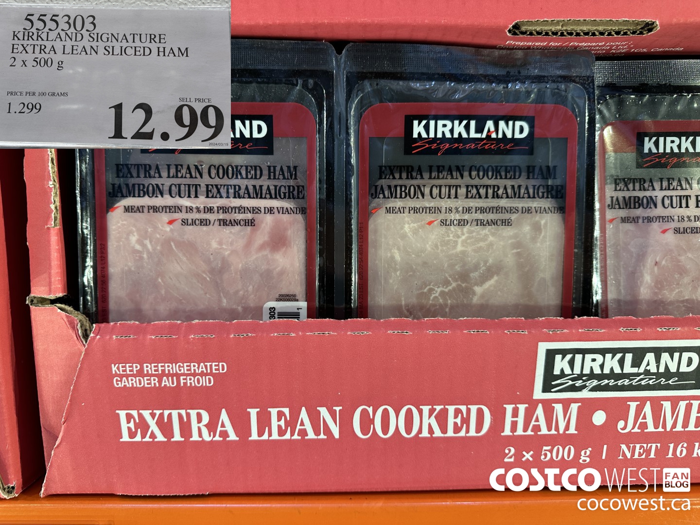 555303 KIRKLAND SIGNATURE EXTRA LEAN SLICED HAM 2 x 500 g $12.99
