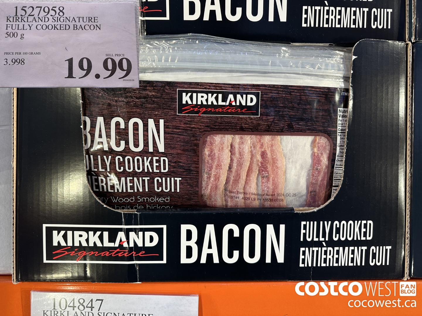 1527958 KIRKLAND SIGNATURE FULLY COOKED BACON 500 G $19.99