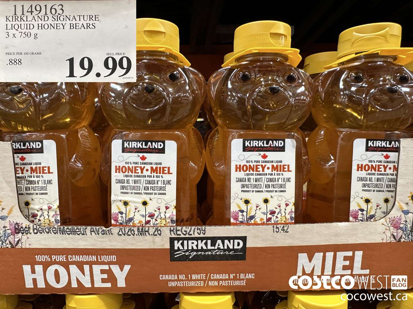 1149163 KIRKLAND SIGNATURE LIQUID HONEY BEARS 3 X 750 G $19.99