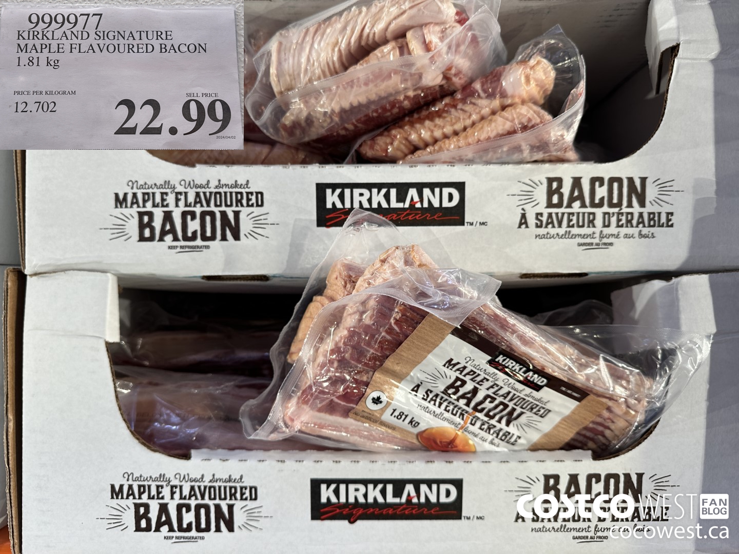 999977 KIRKLAND SIGNATURE MAPLE FLAVOURED BACON 1.81 KG $22.99