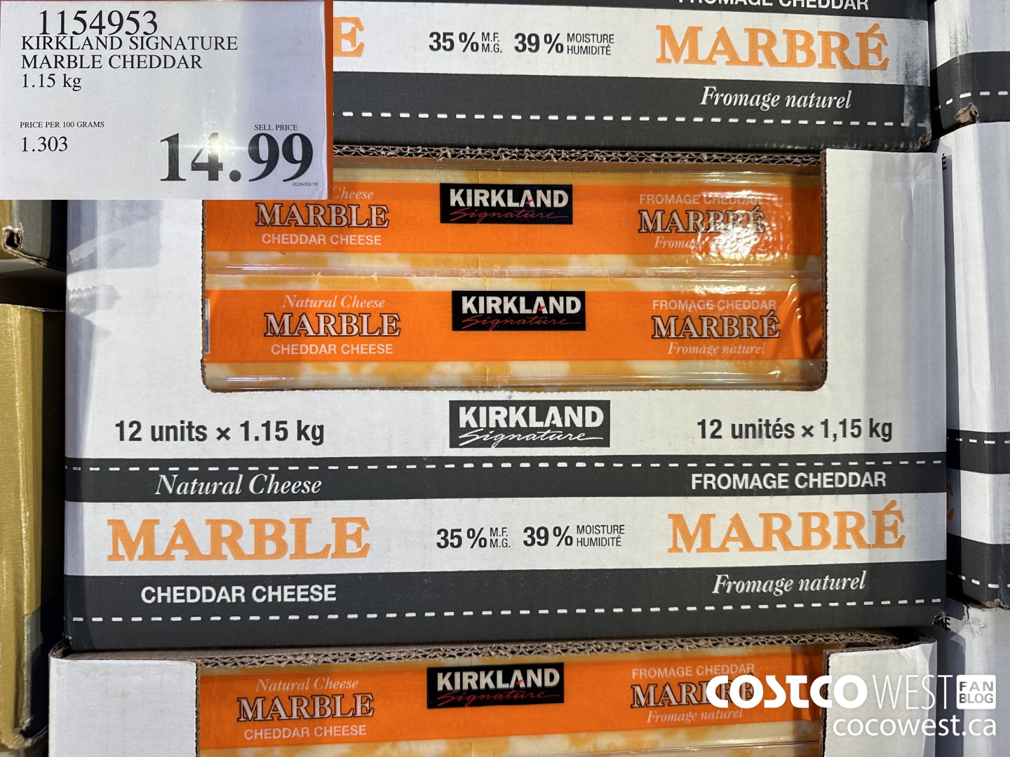 1154953 KIRKLAND SIGNATURE MARBLE CHEDDAR 1.15 KG $14.99