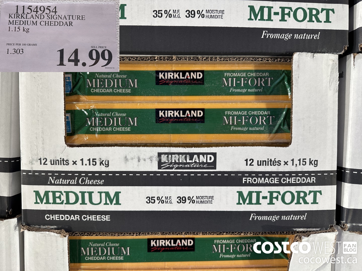 1154954 KIRKLAND SIGNATURE MEDIUM CHEDDAR 1.15 KG $14.99