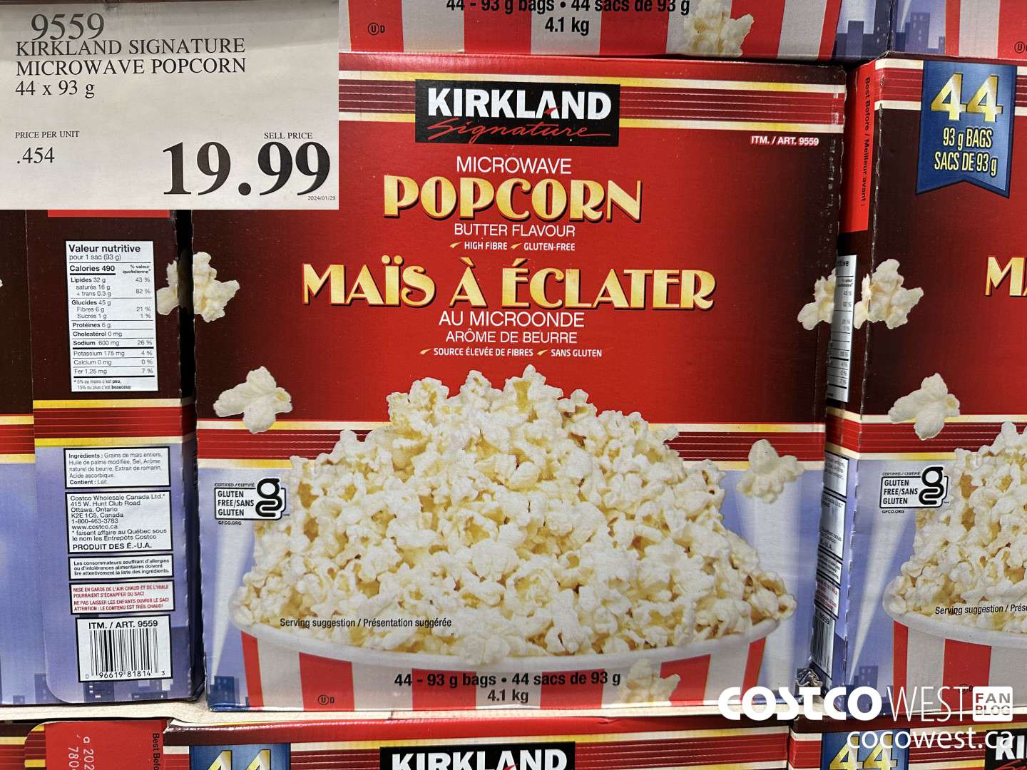 9559 KIRKLAND SIGNATURE MICROWAVE POPCORN 44 X 93 G $19.99