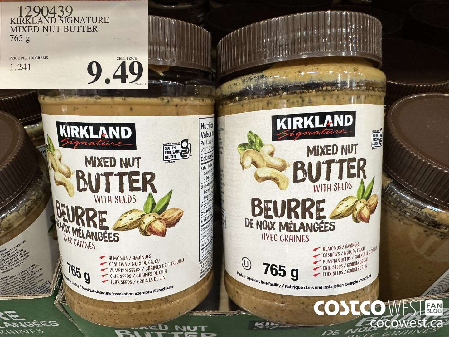 1290439 KIRKLAND SIGNATURE MIXED NUT BUTTER 765G $9.49