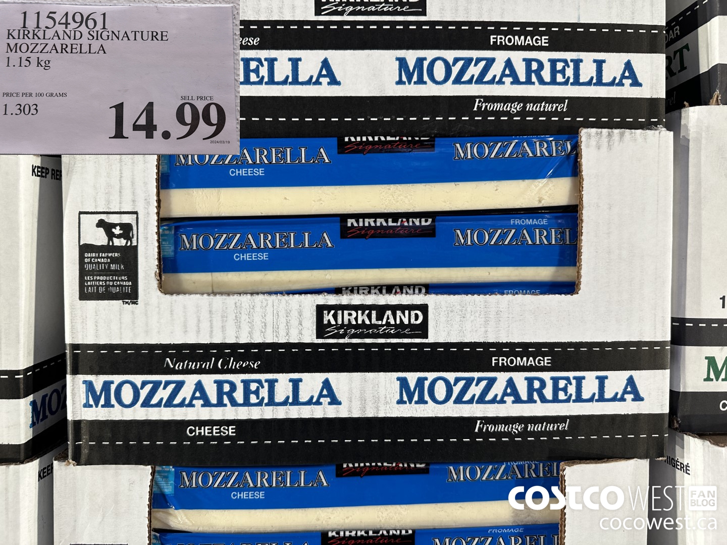 1154961 KIRKLAND SIGNATURE MOZZARELLA 1.15 KG $14.99