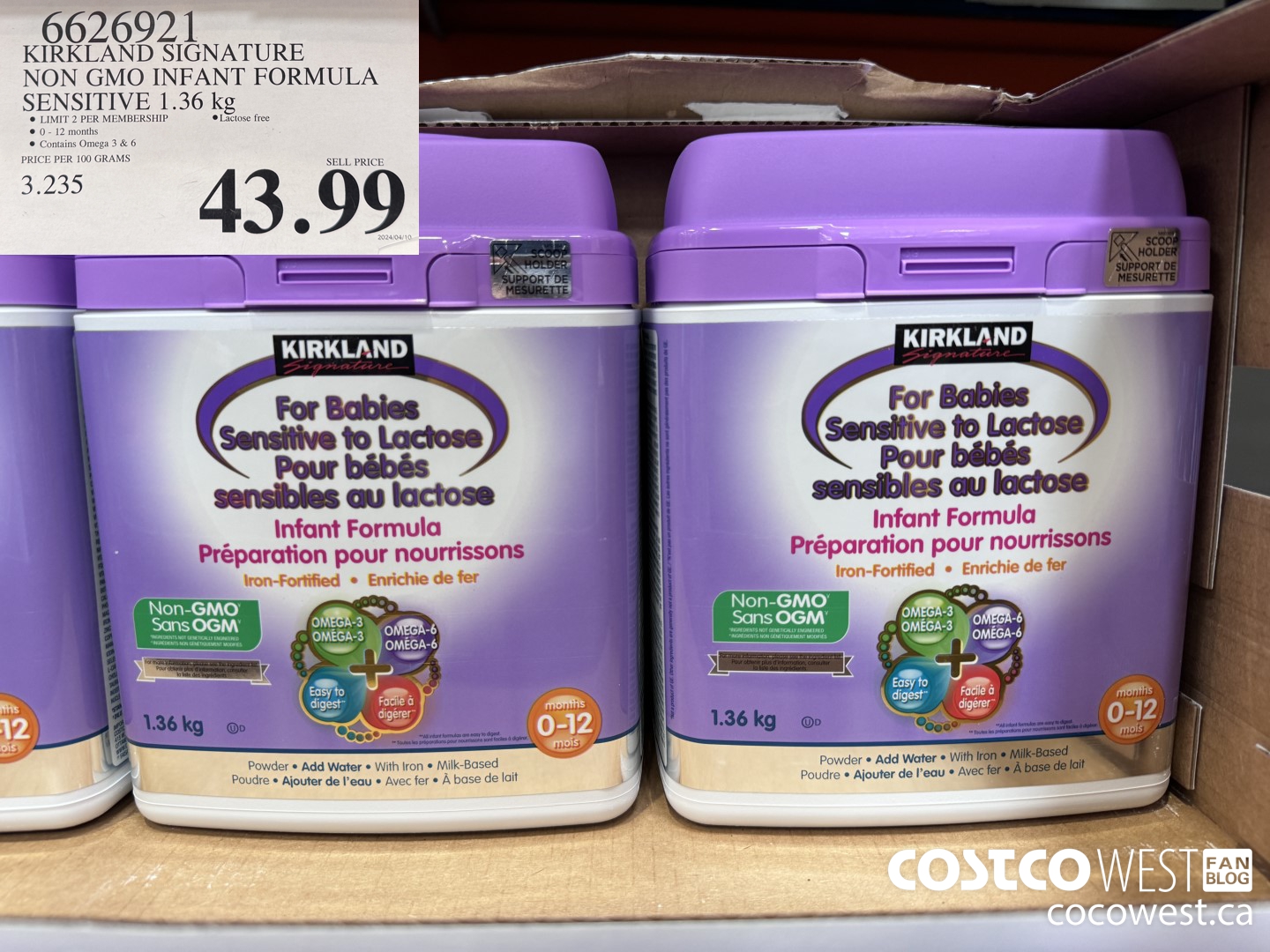 6626921 KIRKLAND SIGNATURE NON GMO INFANT FORMULA SENSITIVE 1.36 kg $43.99