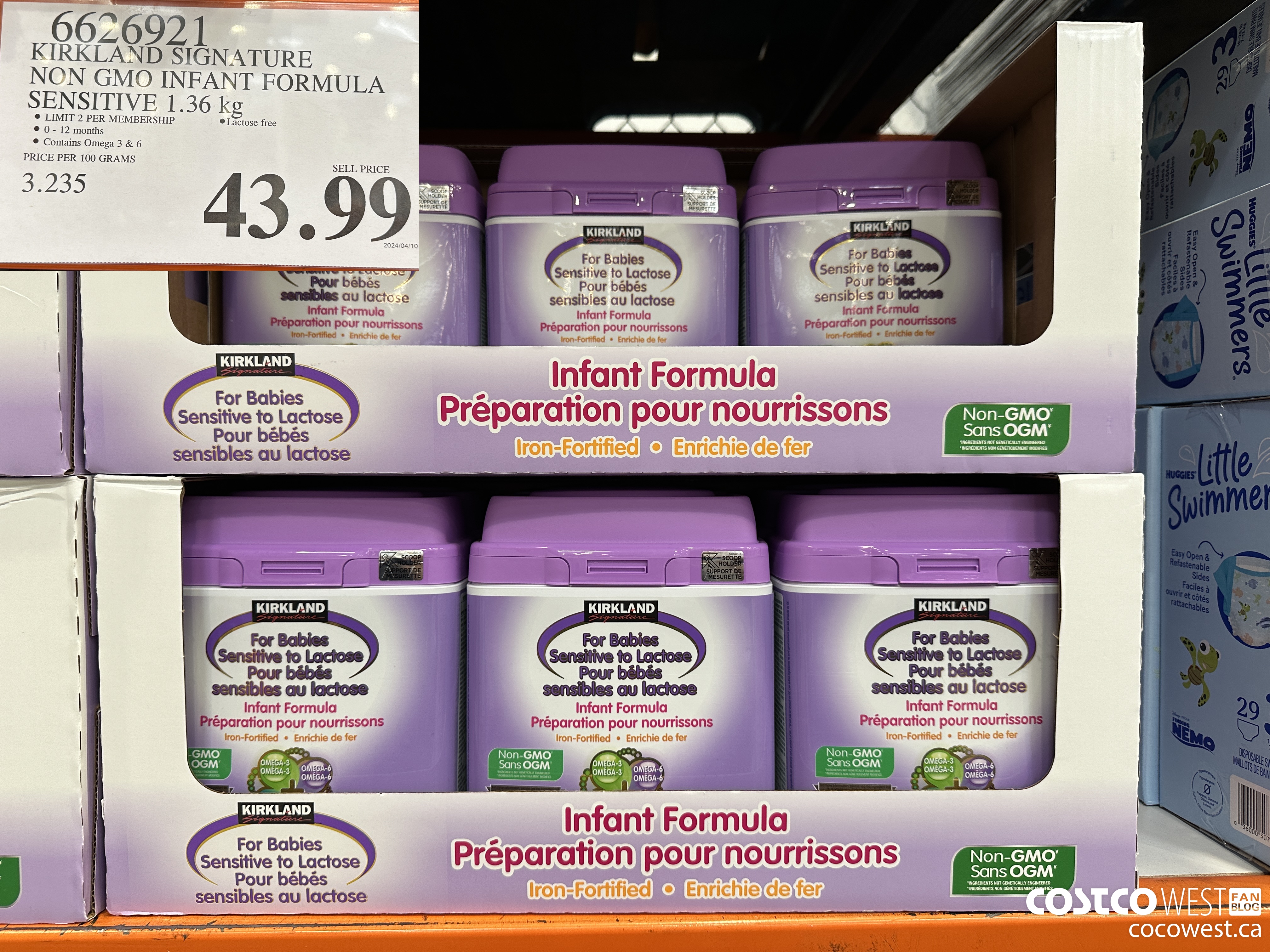 6626921 KIRKLAND SIGNATURE NON GMO INFANT FORMULA SENSITIVE 1.36 kg $43.99